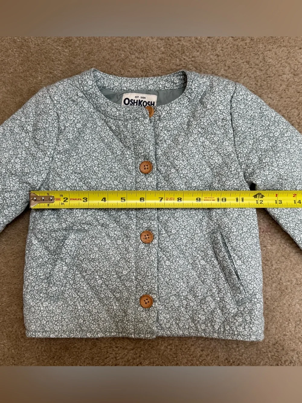 OshKosh B'gosh Sz 3T Sage Green & White Quilted Floral Kids Jacket